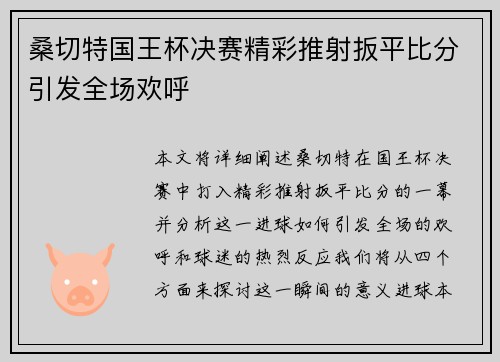 桑切特国王杯决赛精彩推射扳平比分引发全场欢呼